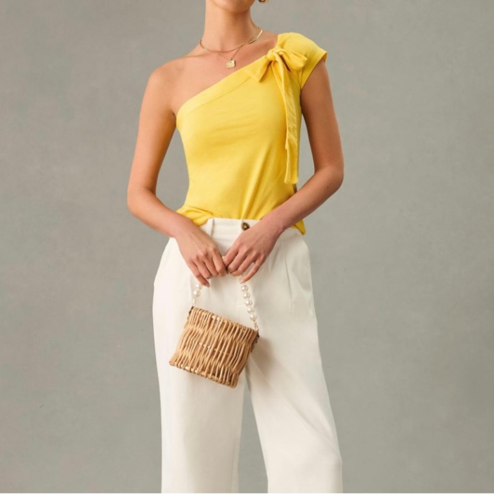 Anthropologie Maeve Yellow One Shoulder Bow Top